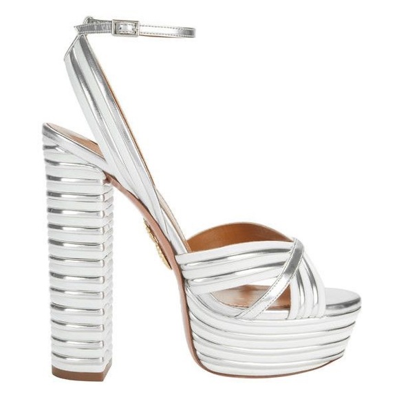 Aquazzura Sundance Silver metallic Platform heeled sandals sz 41 - Picture 7 of 17